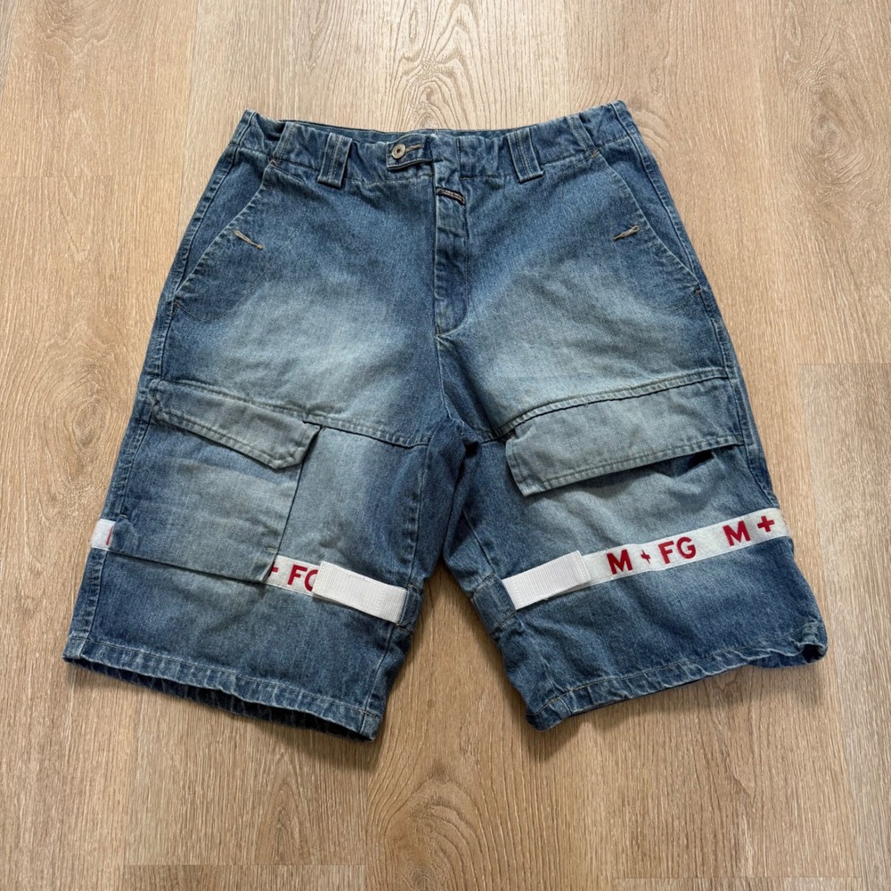 VTG Marithe Francois Girbaud Cargo Shorts Mens 36 Blue Denim Baggy Faded HipHop